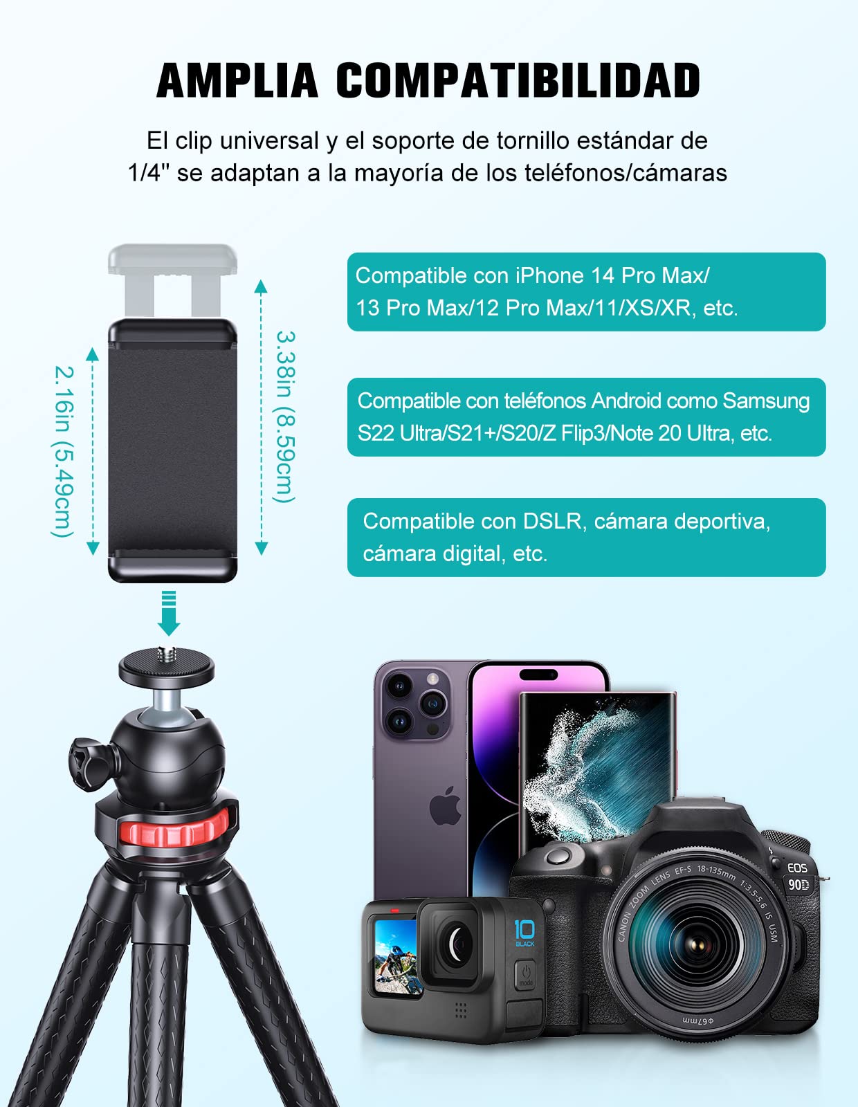 CIRYCASE Tripode para Movil, Mini Flexible Tripode Palo Selfie Portátil Giro de 360°, Trípode Camara con Control Remoto Inalámbrico para Movil y Cámara Acción, Ideal para Selfies/Grabación de Vídeo