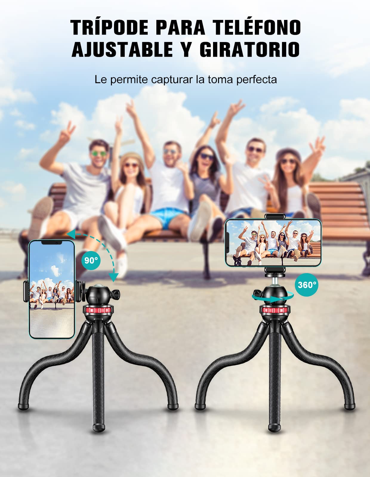 CIRYCASE Tripode para Movil, Mini Flexible Tripode Palo Selfie Portátil Giro de 360°, Trípode Camara con Control Remoto Inalámbrico para Movil y Cámara Acción, Ideal para Selfies/Grabación de Vídeo