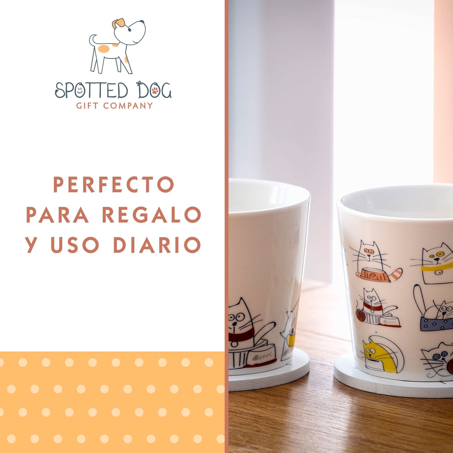 SPOTTED DOG GIFT COMPANY Tazas de Café, Juego de 2 Tazas Desayuno, Tazas de Gato, Taza de Cerámica para Té y Café, Regalo para Amante de los Gatos, 380ml/13oz