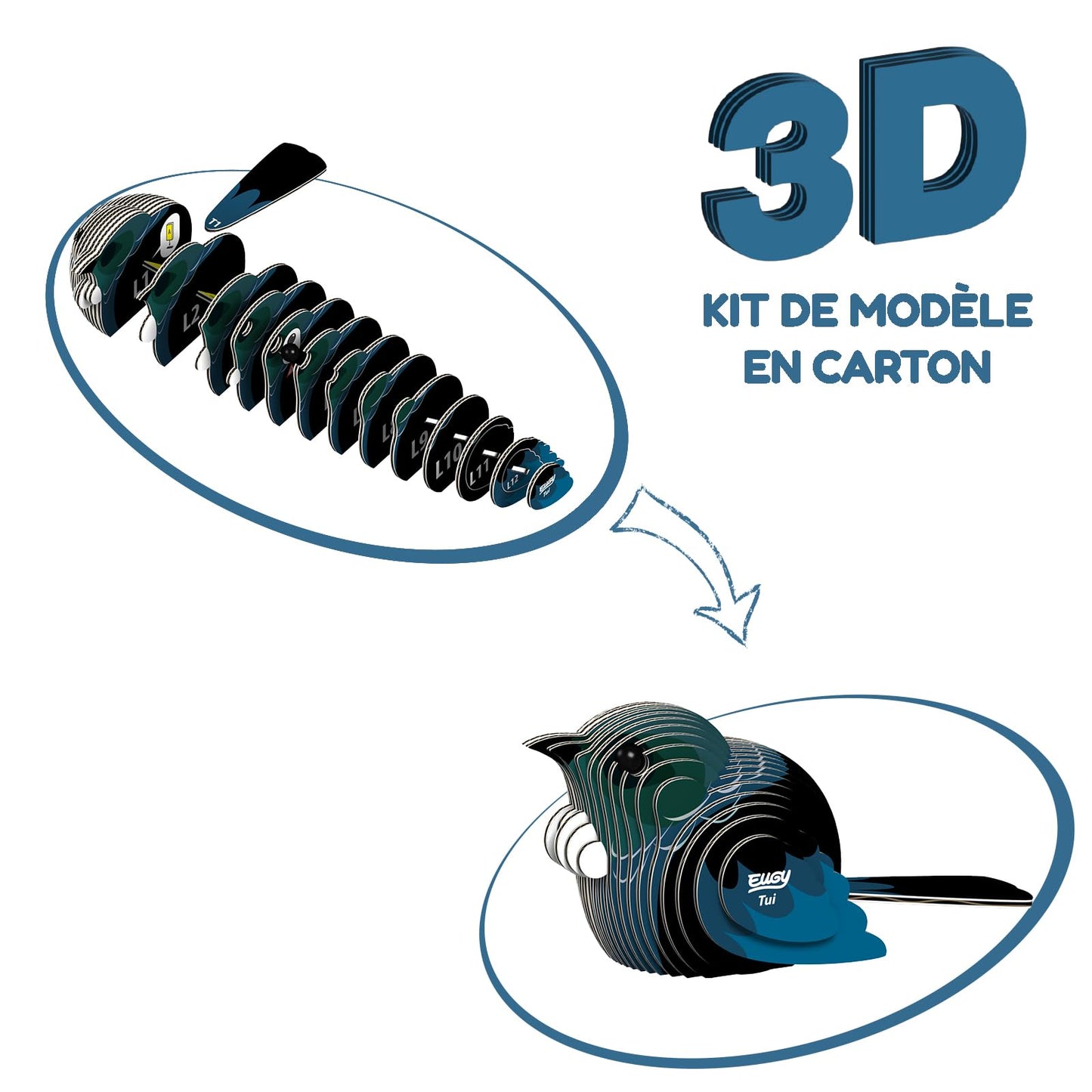 Puzzle 3D Tui – El pájaro cantor de cartón