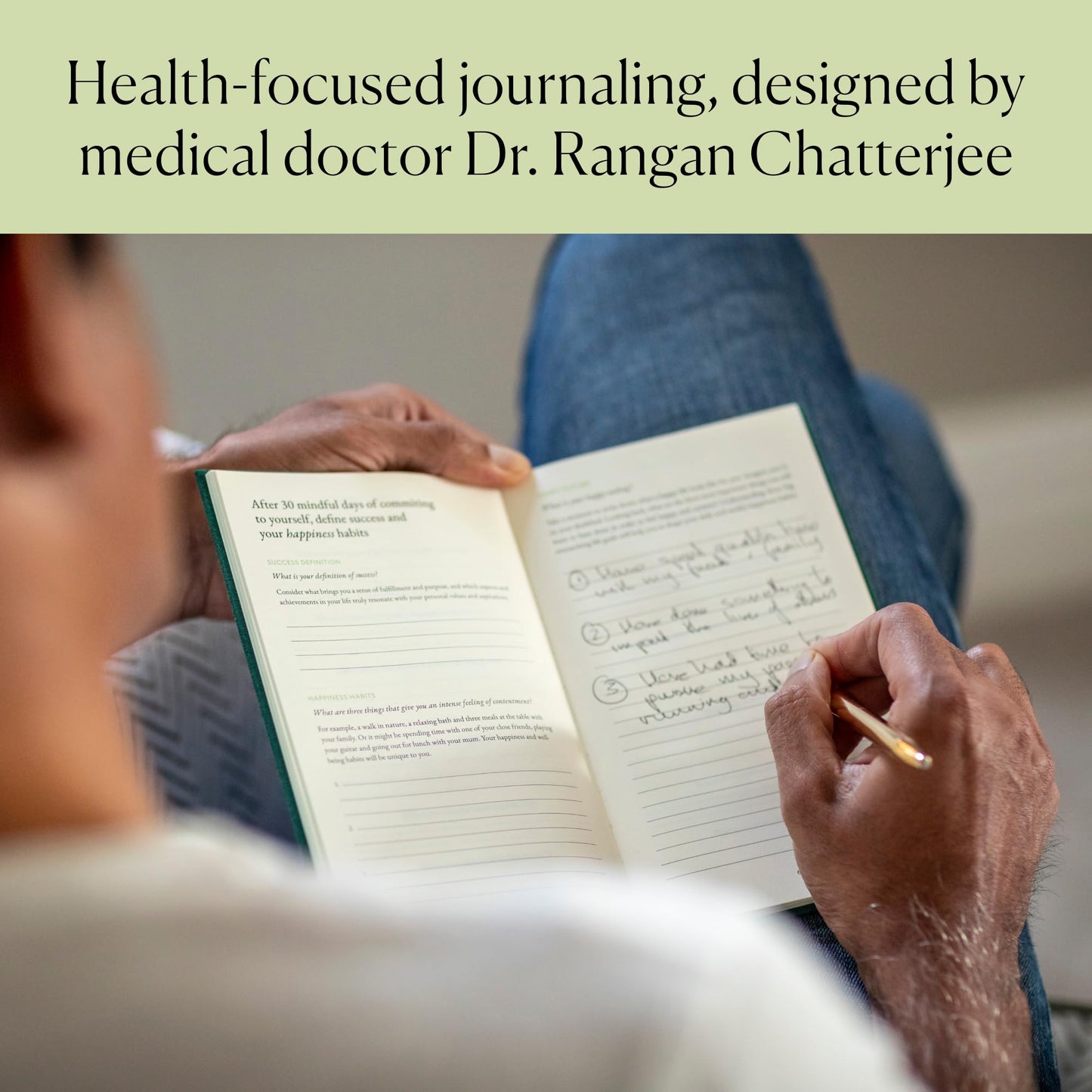 The Three Question Journal Dr. Rangan Chatterjee - Diario diario de gratitud 2024 para atención plena, alivio del estrés, diario guiado para el bienestar mental diario y crecimiento personal, lino