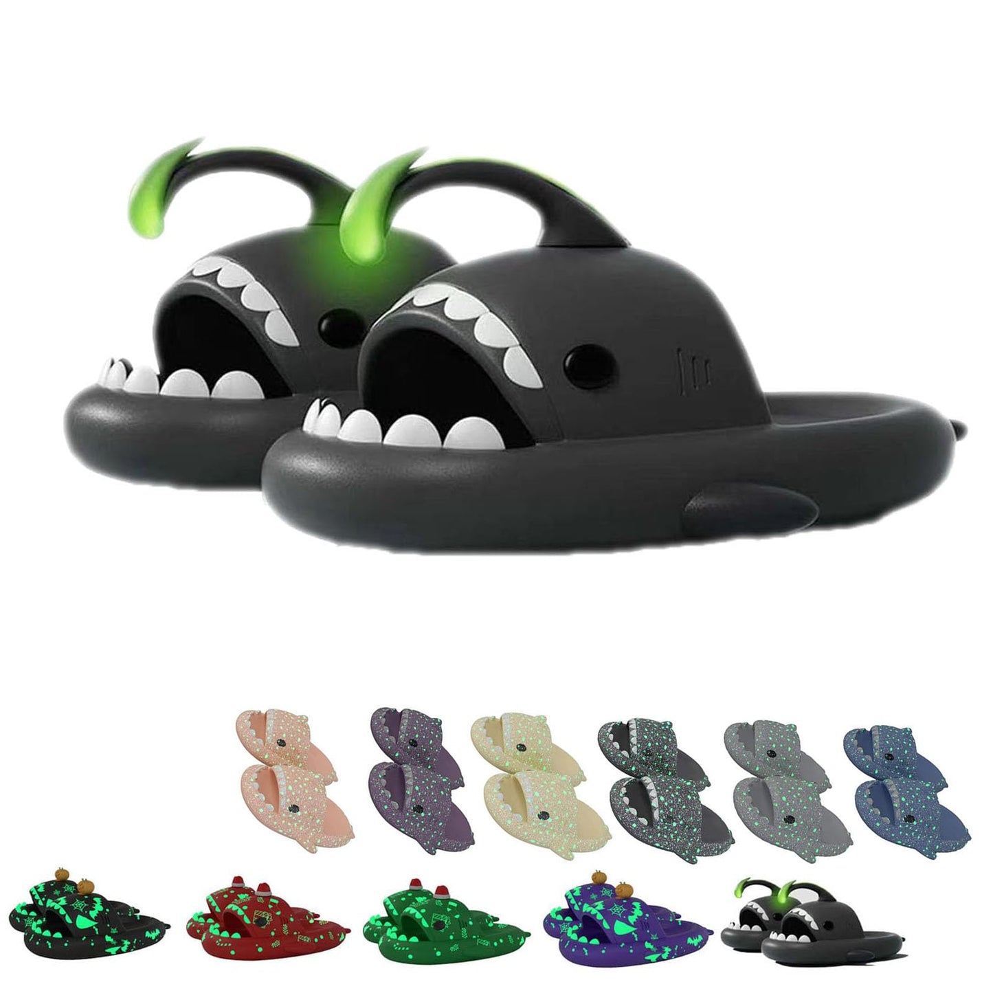 Chagoo Galaxy Shark Slides Glow in the Dark, Zapatillas Shark Cloud para mujer y hombre, zapatillas fluorescentes con suela gruesa de verano para hombre y mujer (36/37 EU, Angler fish),GFDRT60981