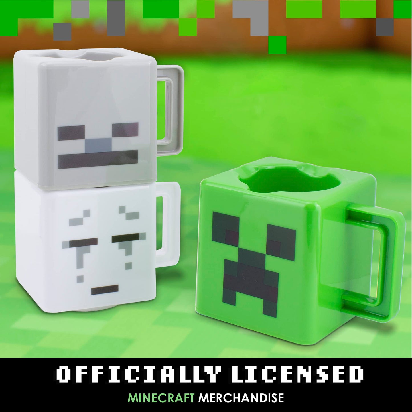 Paladone Tazas apilables Minecraft - Producto oficial, diseños Creeper, Skeleton y Ghast, regalo para gamers de Minecraft y niños, set de 3 (250ml)