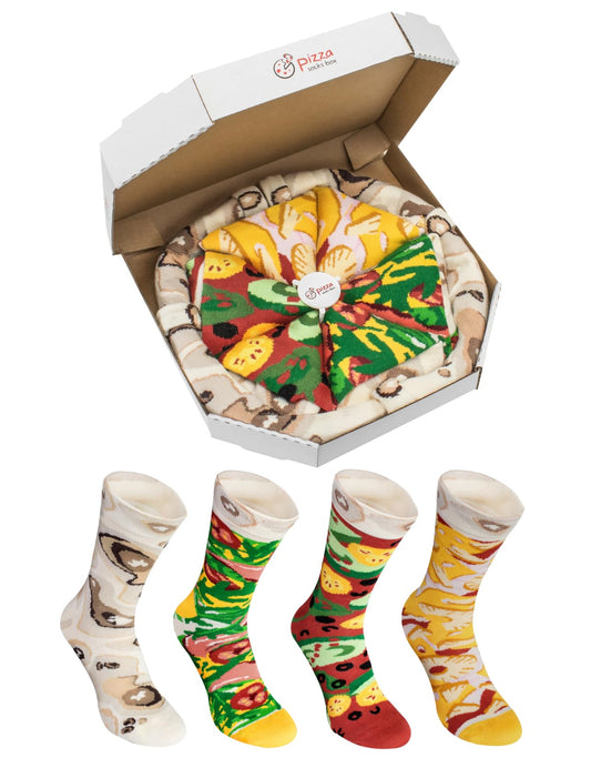 Rainbow Socks - Pizza MIX Italiana Hawaiana Vegetariana Mujer Hombre - 4 pares de Calcetines - Tamaño 47-50