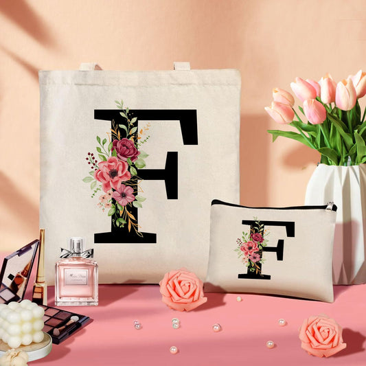 Bolsa personalizada con inicial floral – Flores, letra y mucho espacio