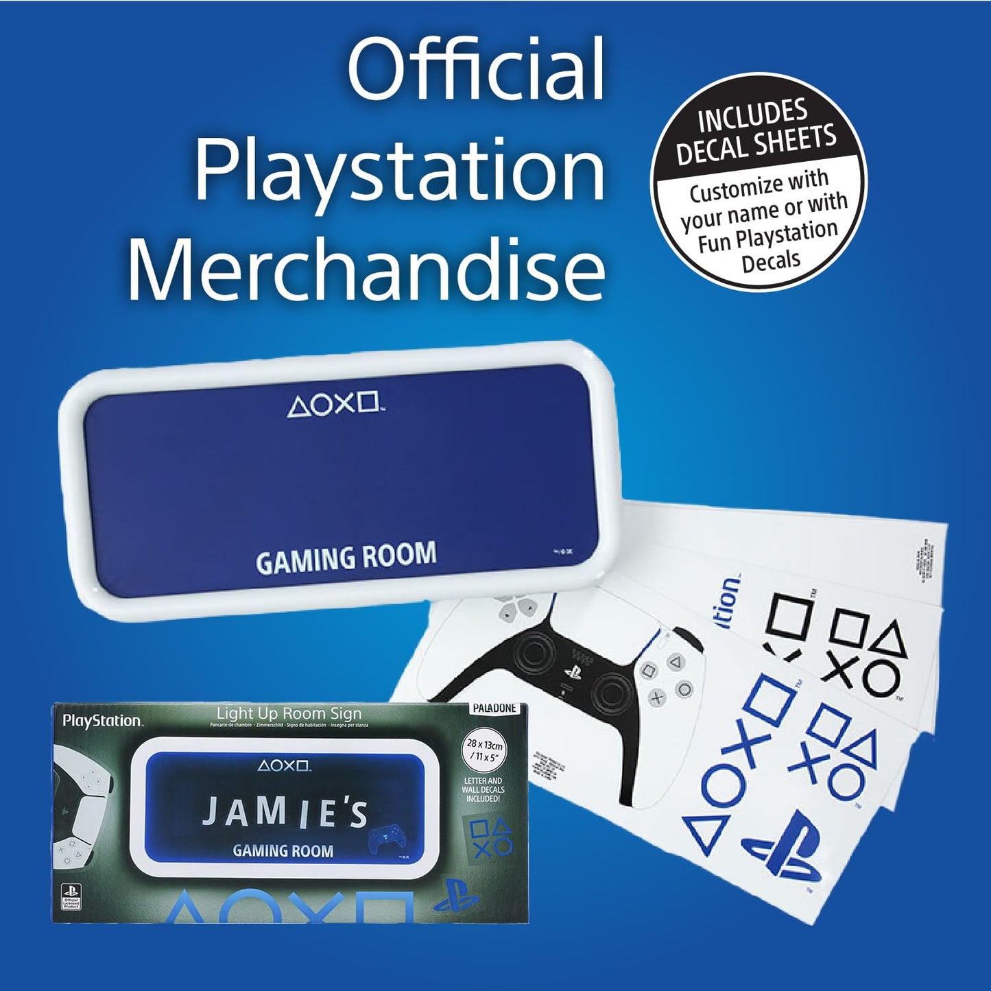 Paladone Cartel luminoso PlayStation - Producto oficial, decoración personalizable para sala de juegos, incluye stickers, luz LED alimentada por 3xAAA baterías