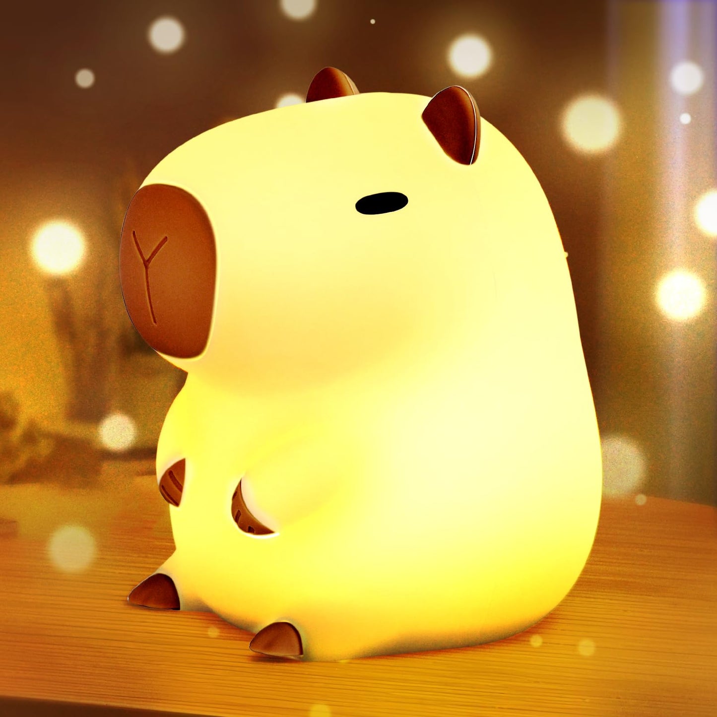 Capybara luz de la Noche los Niños, Capybara Lámpara de Control Táctil para la Mesita de Noche, Carga USB Kawaii Silicona Lámpara de Animales para el Dormitorio, Cuarto de Niños, Adultos (a)