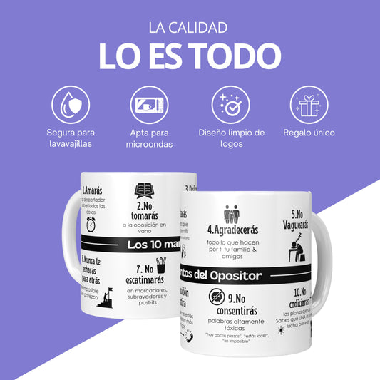 Taza “Mandamientos del Opositor” – Café sagrado para estudiar con fe