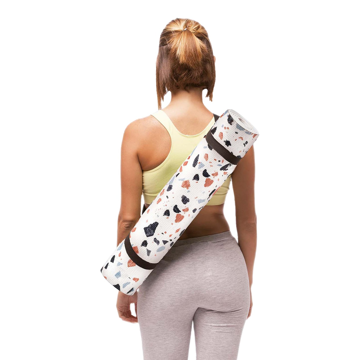 DOIY - Esterilla de Yoga Antideslizante - Estampado de Terrazo - Equipada con Cojín de Apoyo - Asas para Transporte - Esterilla de Pilates Gruesa - Colchoneta de Ejercicios - 60x173x0,6 cm