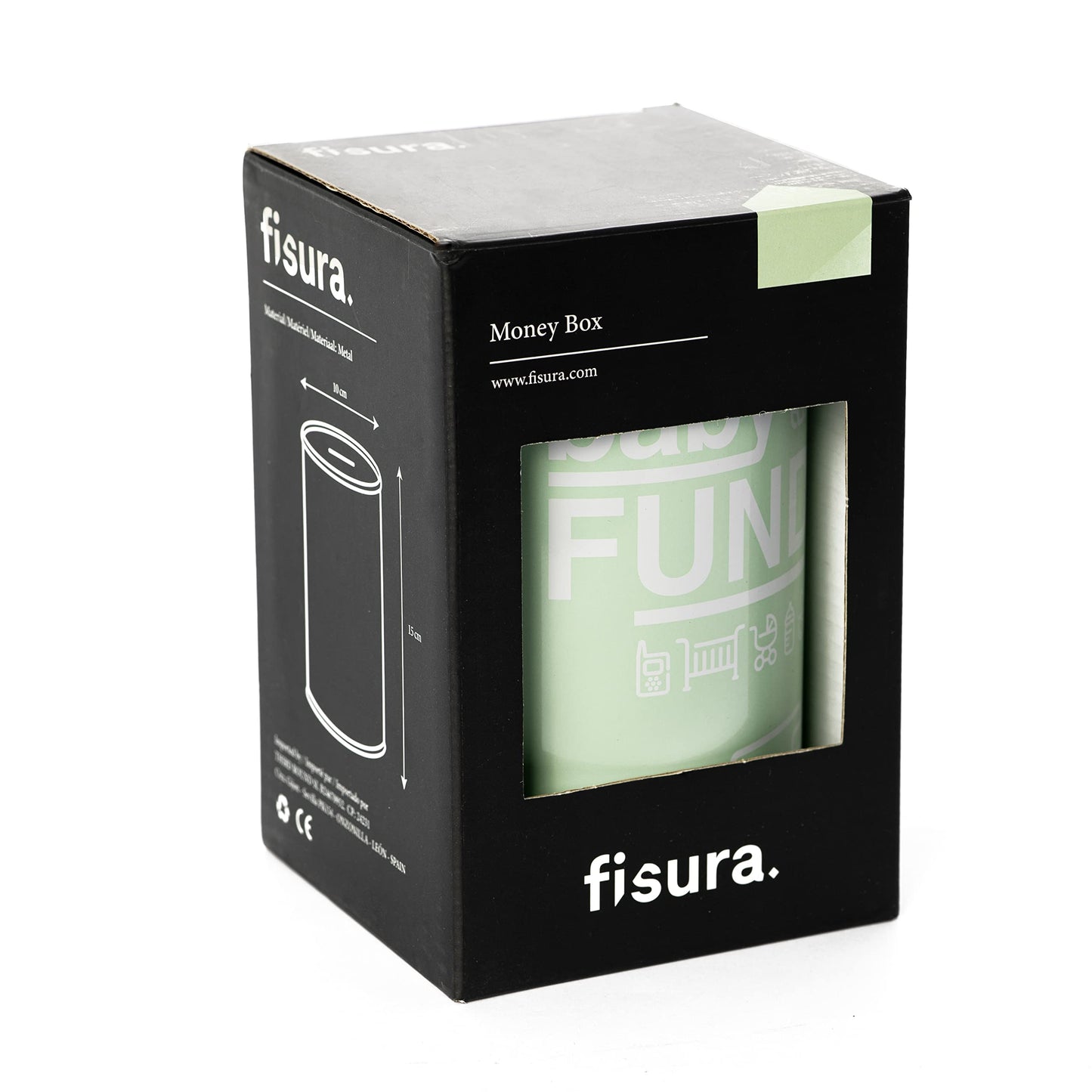 Fisura – Hucha Original con Mensaje .Hucha Grande para Adultos de Acero.Hucha Lata para Regalo. (Baby Fund, Menta)