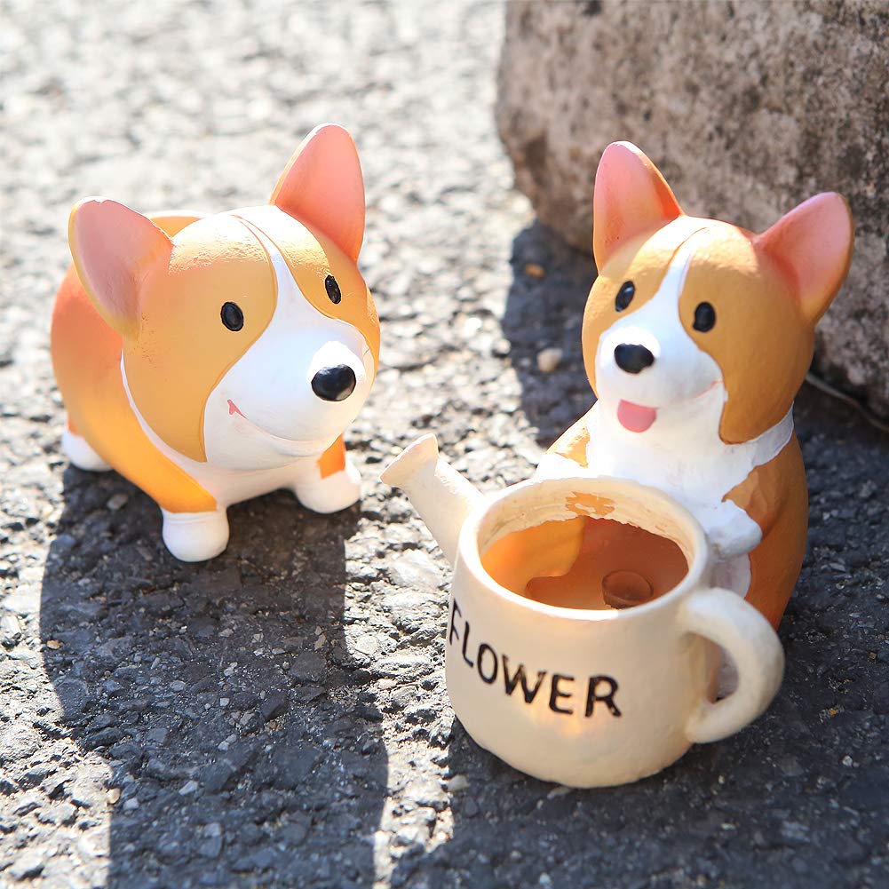 Juego de 2 macetas con forma de perro Corgi para suculentas, macetas pequeñas para decoración de jardín