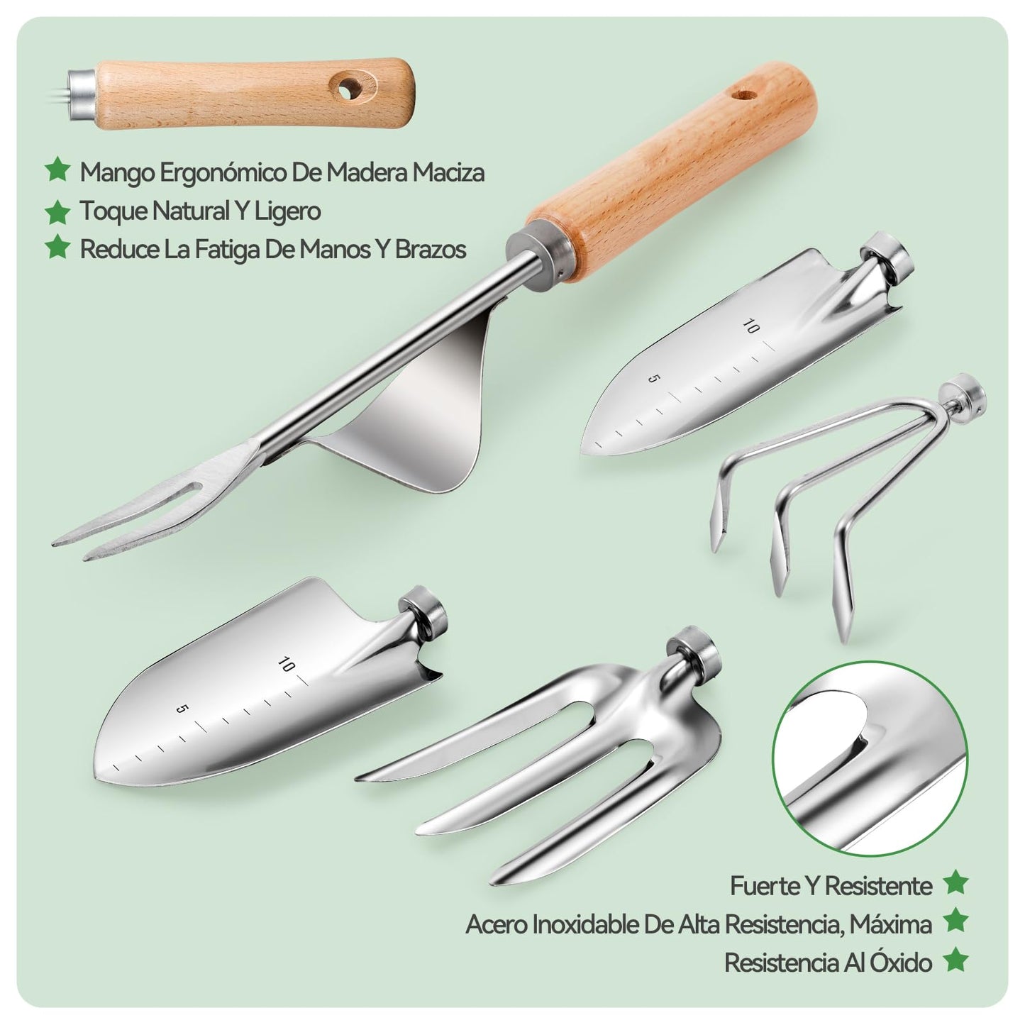 Grenebo Juego de Herramientas para Jardín 9PC, Set jardineria Adulto de Acero Inoxidable, Kit de Jardinería Bolsa de Jardín, Tijeras Podar,Pala Jardinería,Guantes,Paleta y Rastrillo de Mano etc