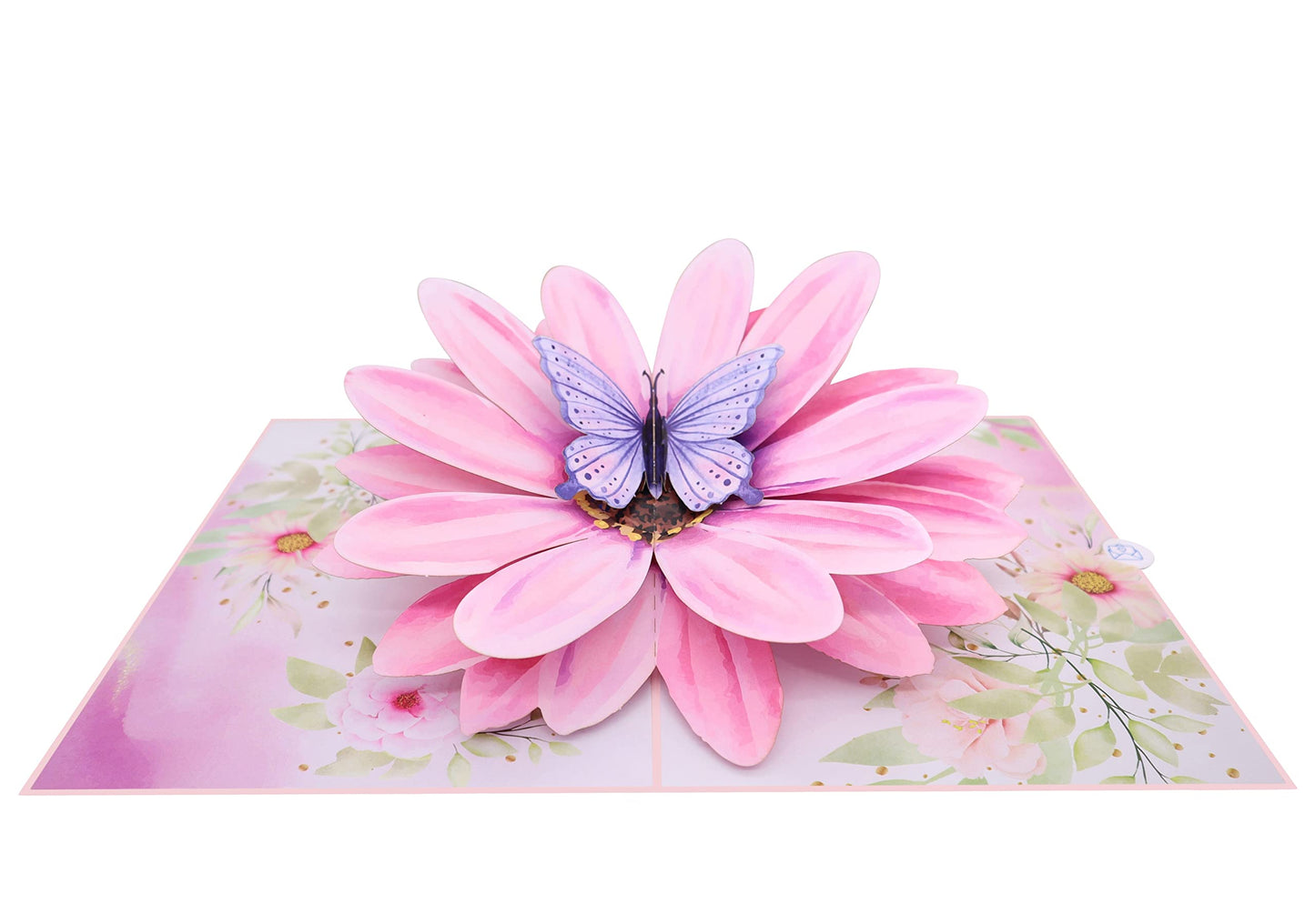 MOKIO® Tarjeta de Flores Pop-Up – Flor con Mariposa – Tarjeta de felicitación 3D para un cumpleaños, jubilación o como cupón, Tarjeta de regalo emergente con sobre