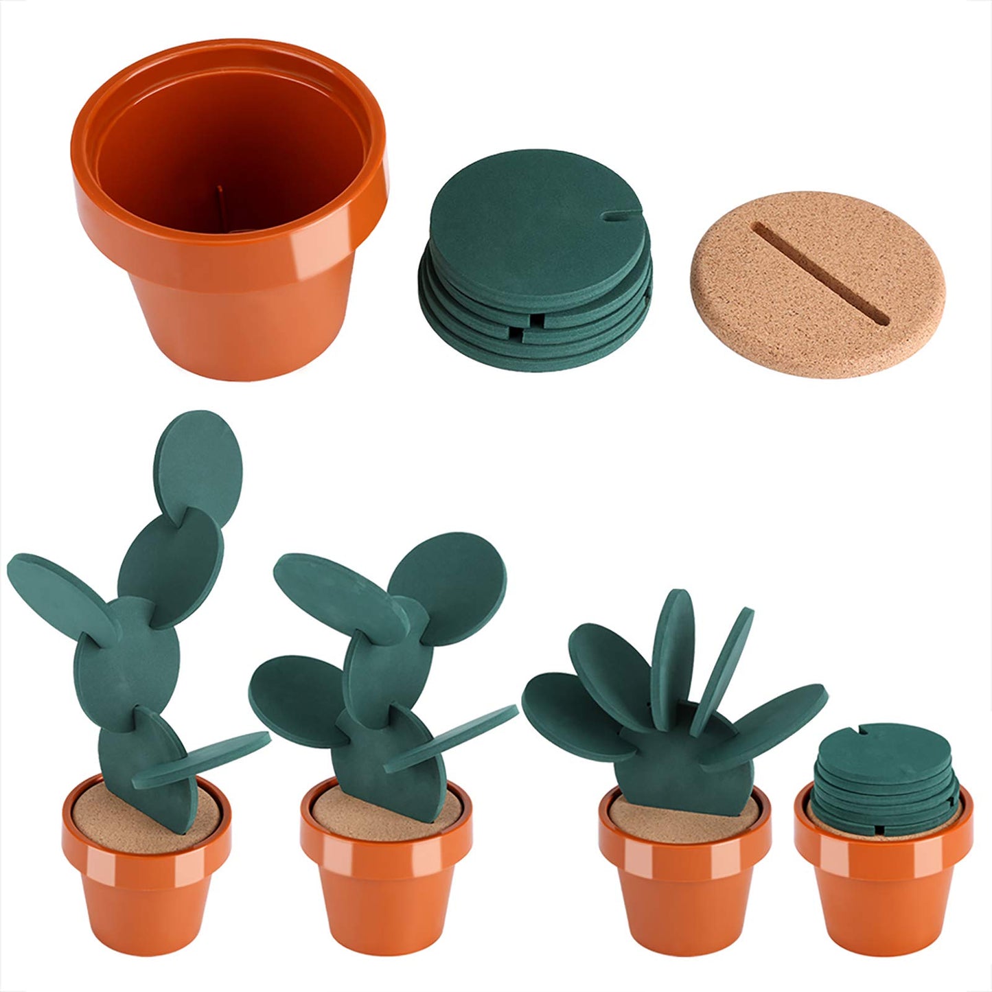 Ouitble Juego Posavasos Cactus, Alfombrilla para Taza De Cerveza Posavasos De Cactus DIY con Soporte De Aislamiento Térmico Posavasos para Decoración del Hogar y la Oficina