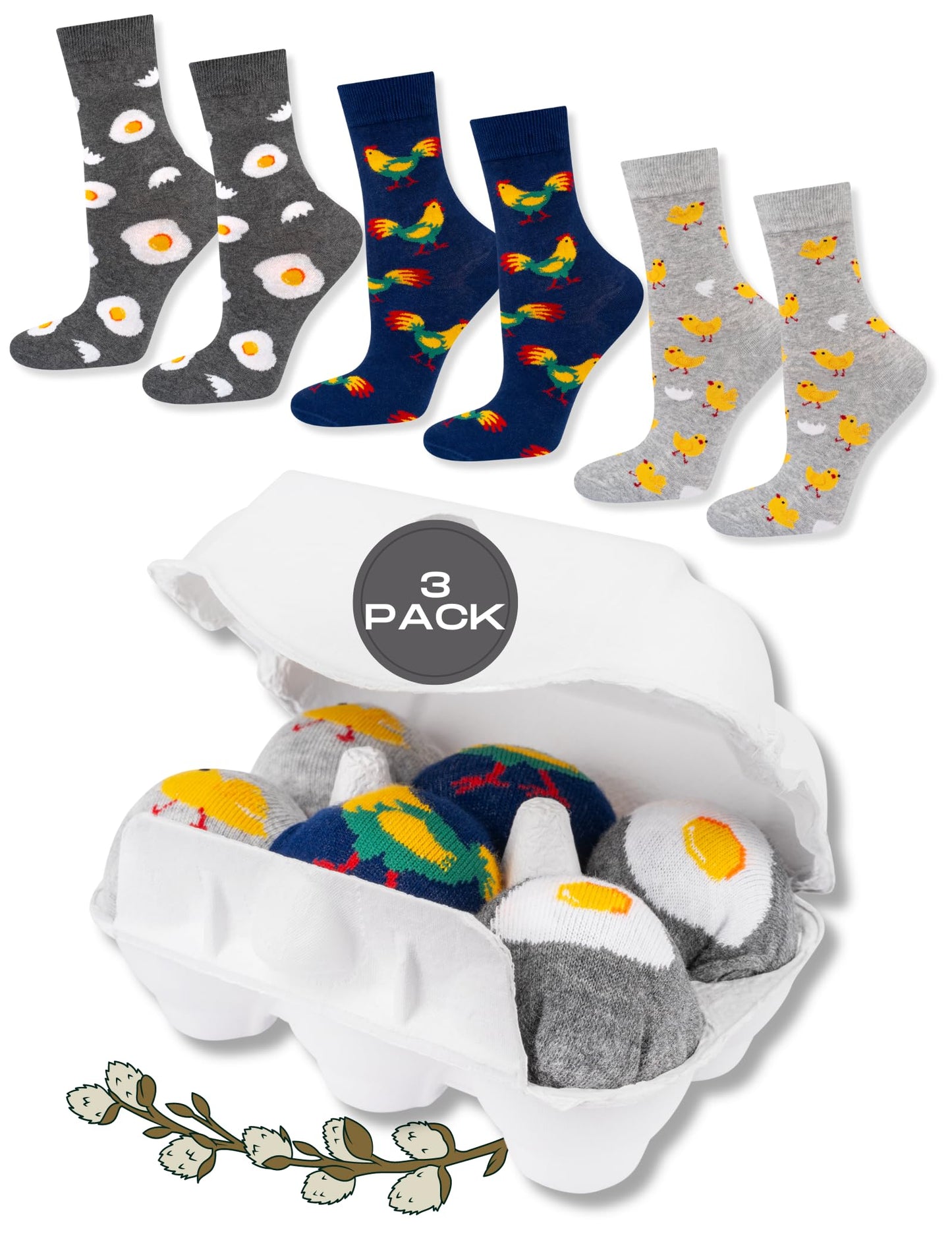 soxo Huevo Pascua Regalos Originales Para Hombre Calcetines Mujer Divertidos 40-45 Egg Socks 3 Pares