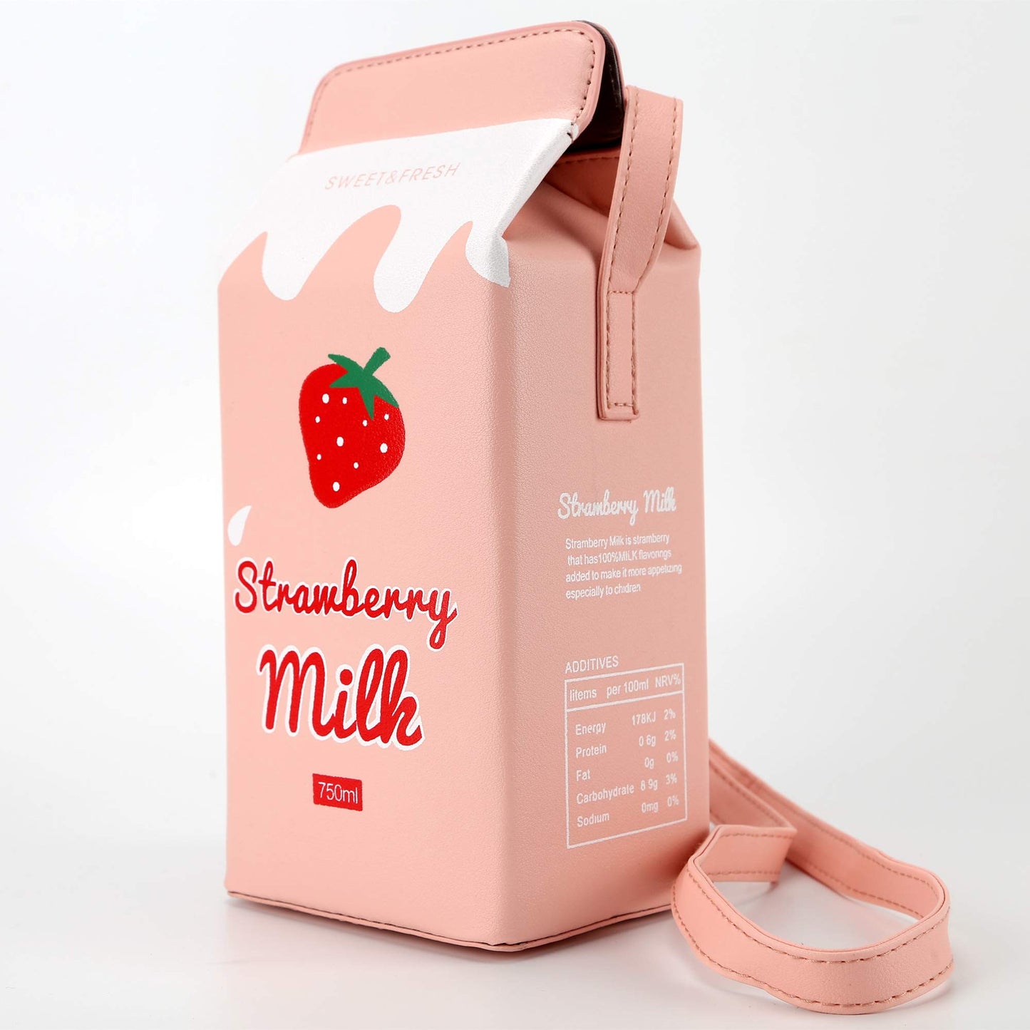 Bolso Bandolera Caja de Leche – Diseño Kawaii Sabor Fresa
