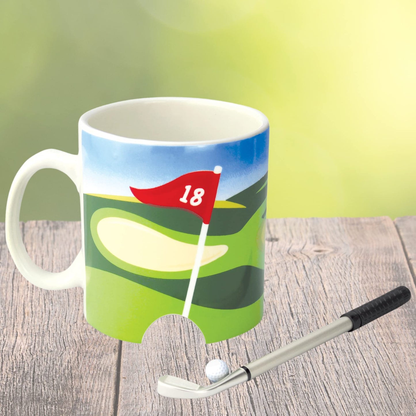 Taza con minigolf – Tu descanso tiene hoyo 18