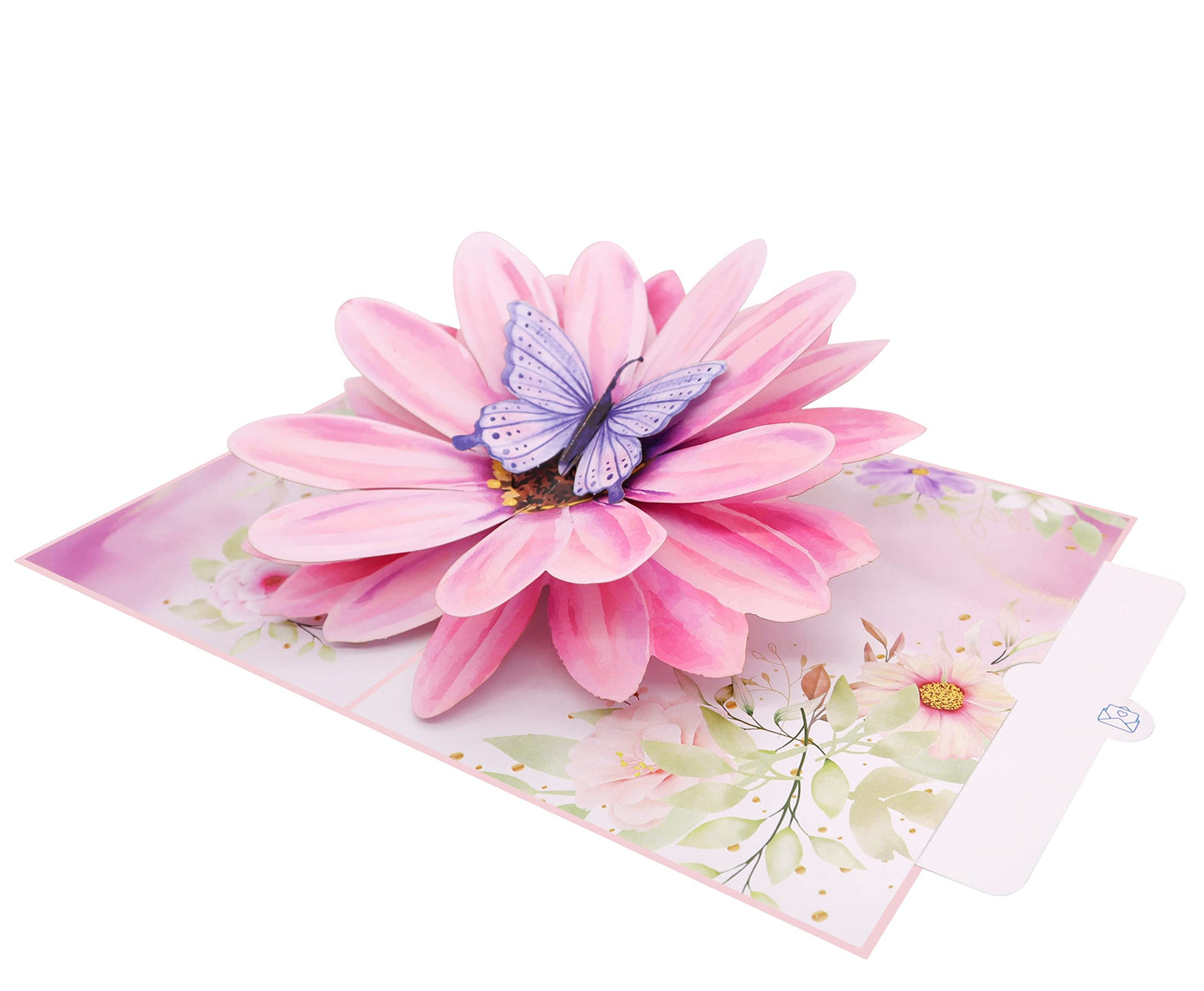 MOKIO® Tarjeta de Flores Pop-Up – Flor con Mariposa – Tarjeta de felicitación 3D para un cumpleaños, jubilación o como cupón, Tarjeta de regalo emergente con sobre