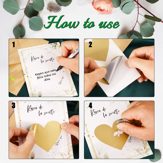 Tarjetas rasca con corazón dorado – Esconde tu mensaje y hazlo brillar