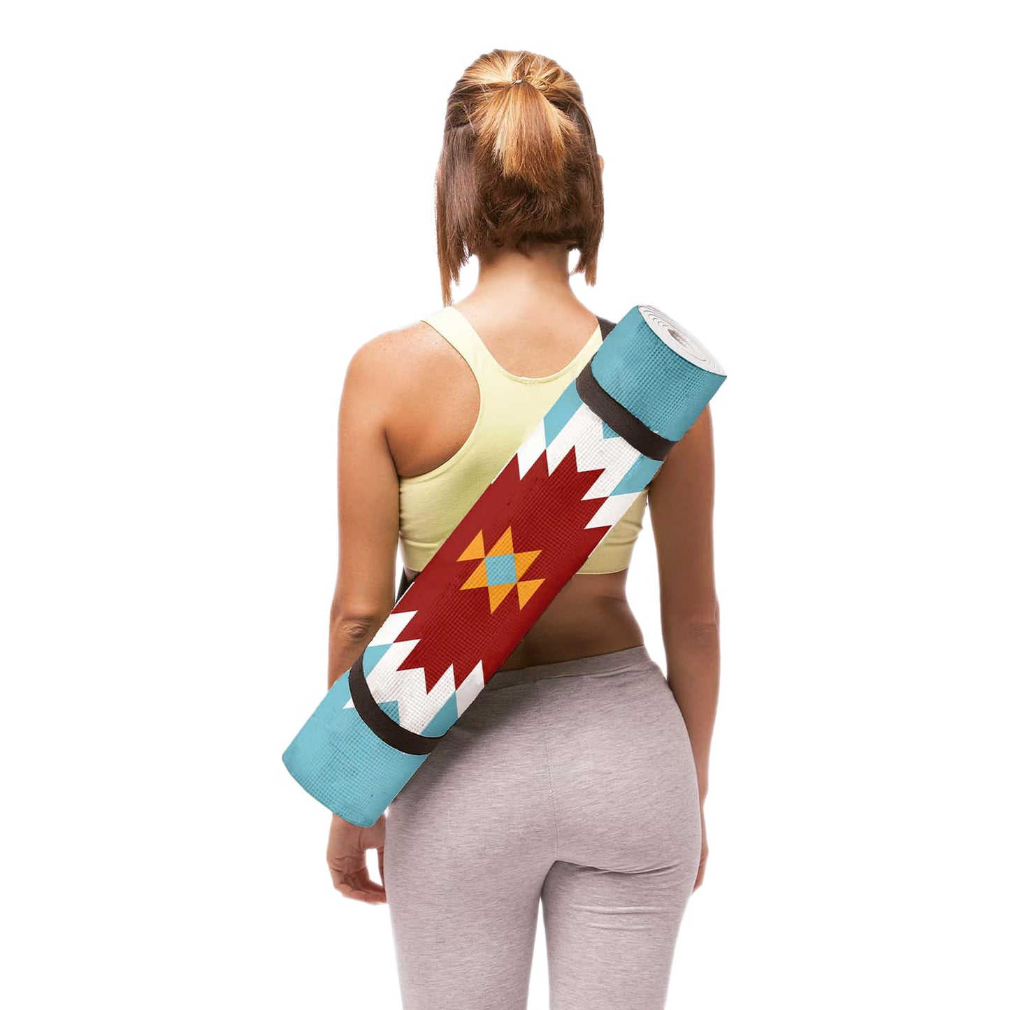 DOIY - Esterilla de Yoga Antideslizante - Estampado de Alfombra Navajo - Equipada con Cojín de Apoyo - Asas para Transporte - Esterilla de Pilates Gruesa - Colchoneta de Ejercicios - 60x173x0,6 cm