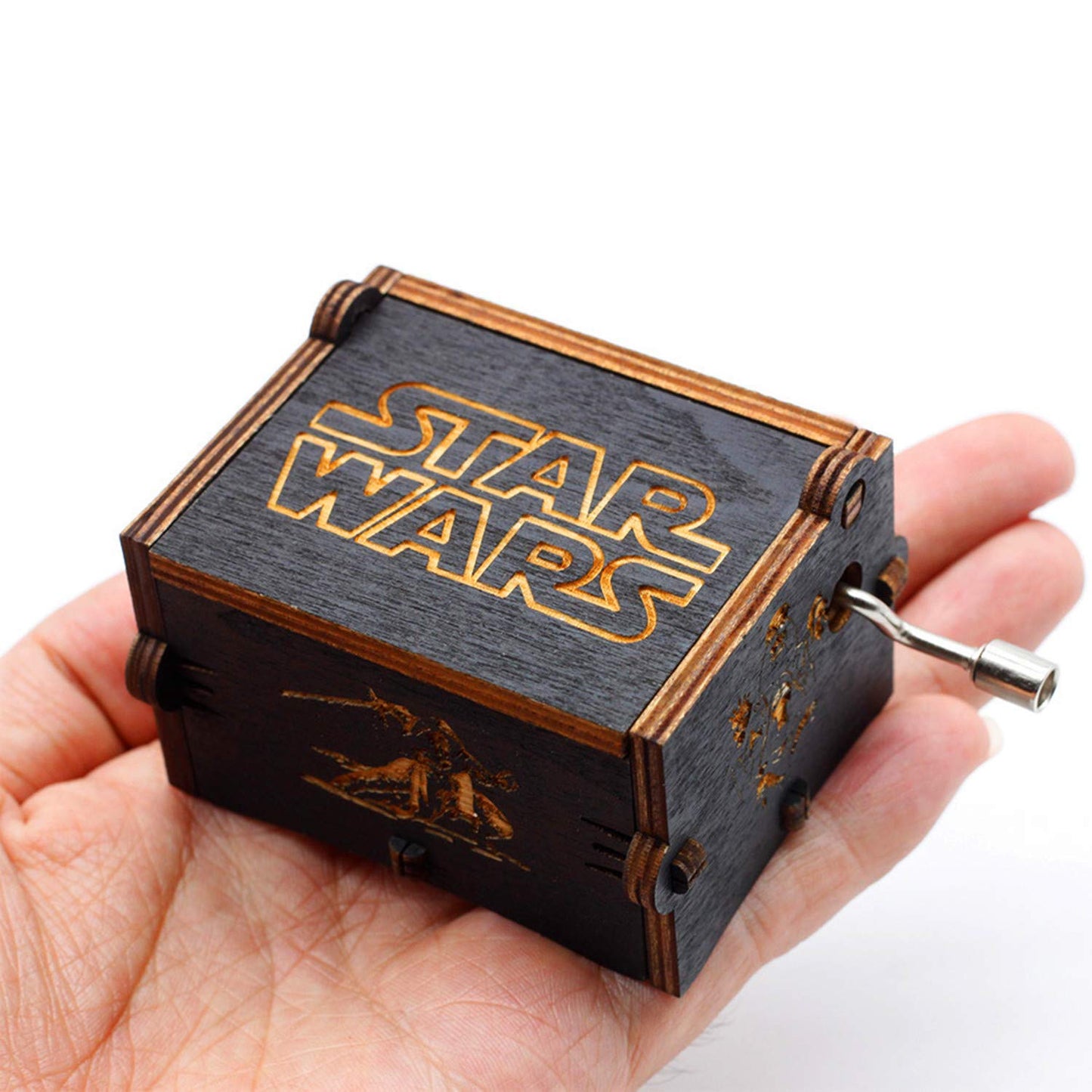 Caja de música de Star Wars de madera negra, caja de madera tallada a mano,antigua artesanía de decoración del hogar para niños regalos