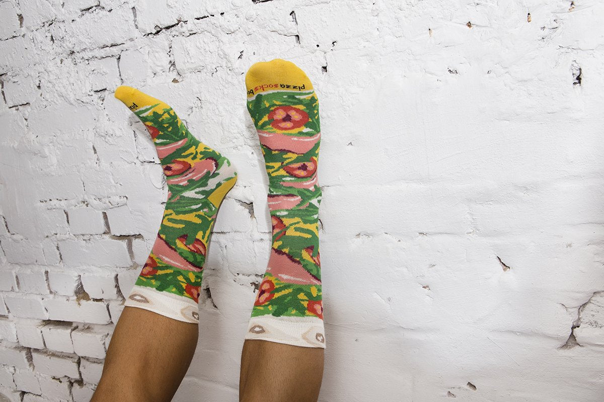 Rainbow Socks - Pizza MIX Italiana Hawaiana Vegetariana Mujer Hombre - 4 pares de Calcetines - Tamaño 47-50