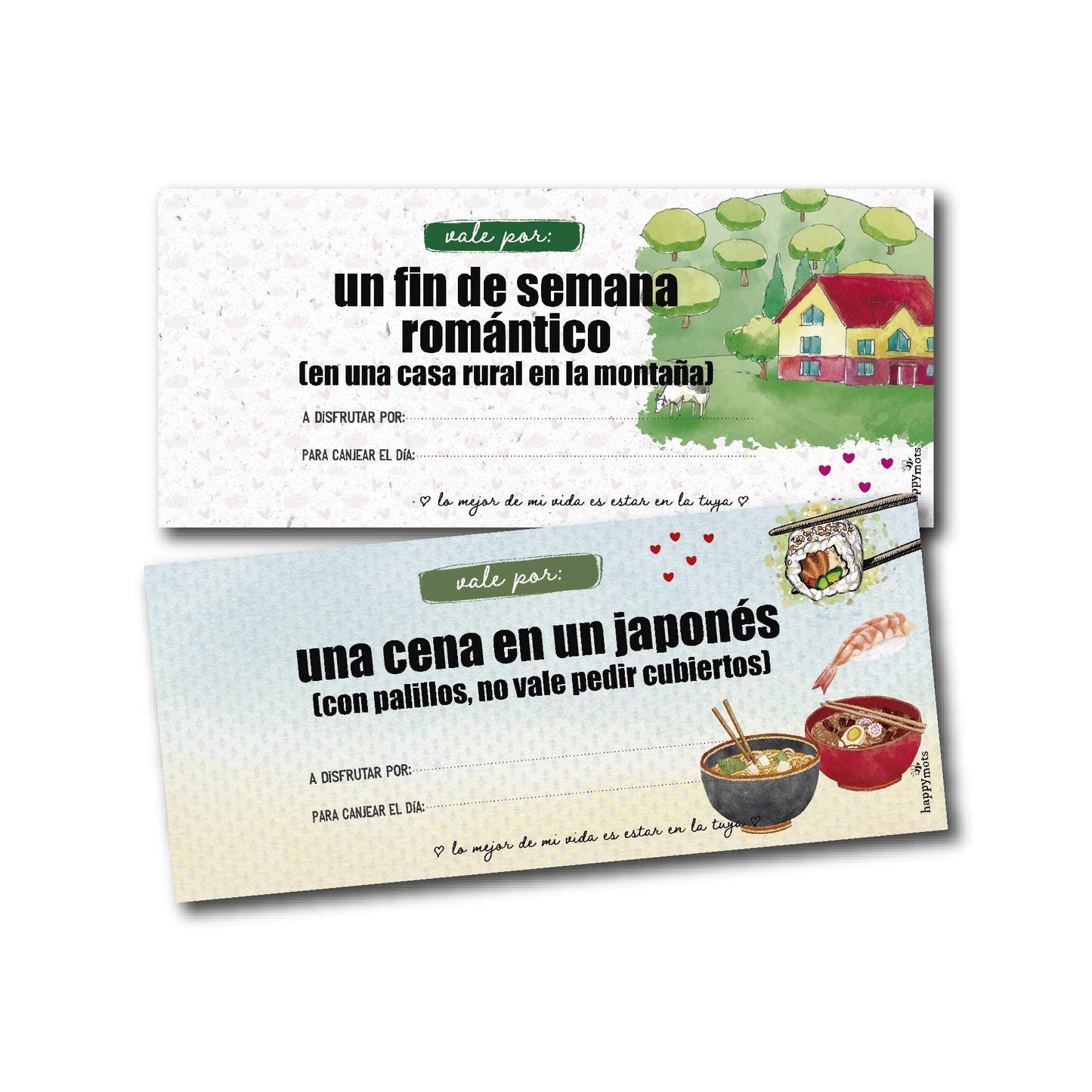 Happymots Talonario 20 Vales Románticos | Te quiero | Regalos originales | 15 Planes que os van a encantar + 5 Vales Regalo para rellenar | Regalos Pareja | Vales Regalo Pareja