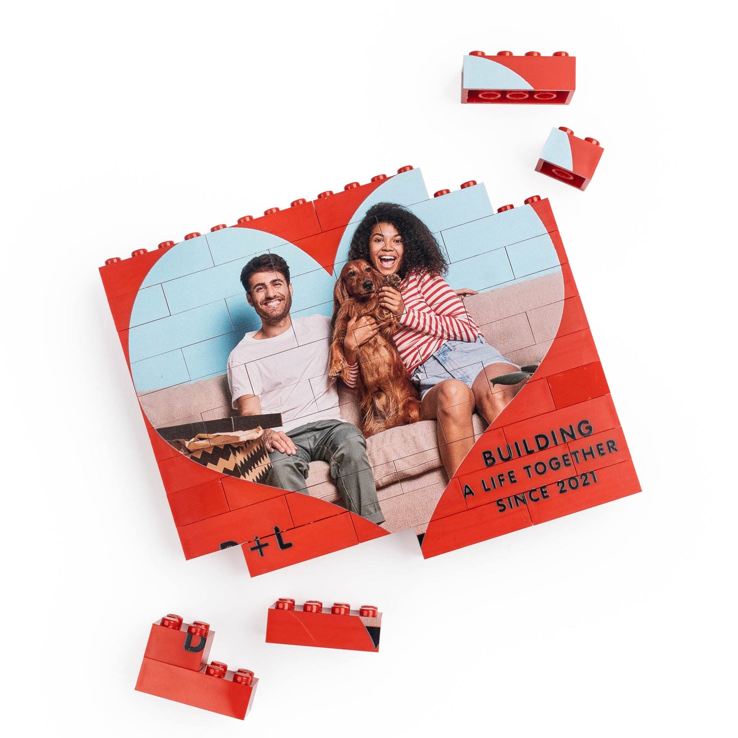 Wanapix | Puzzle Personalizado de Bloques Lego con Foto o Texto San Valentín, Sorprende a tu Amor con un Recuerdo Único y Emocionante | 49 Piezas de Bloque Lego (Rojo)