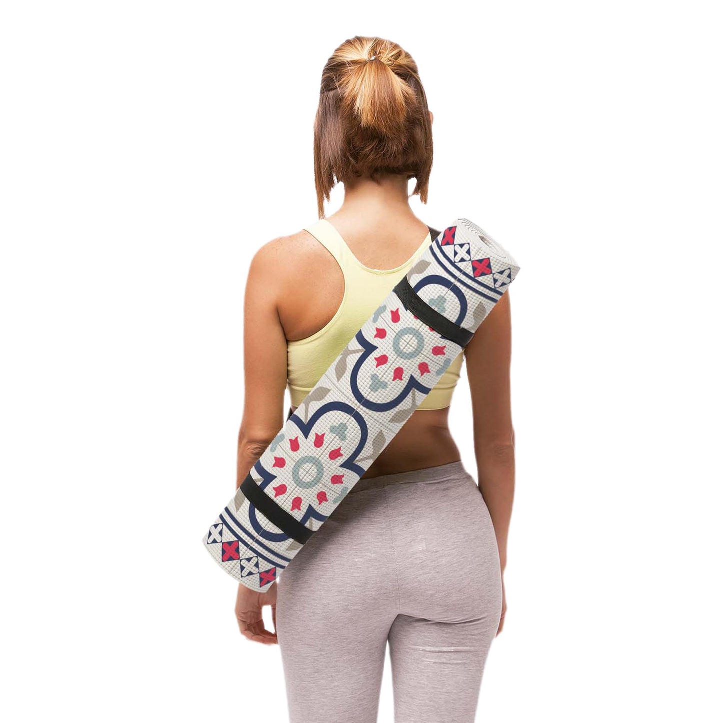 DOIY - Esterilla de Yoga Antideslizante - Estampado de Barcelona - Equipada con Cojín de Apoyo - Asas para Transporte - Esterilla de Pilates Gruesa - Colchoneta de Ejercicios - 60x173x0,6 cm