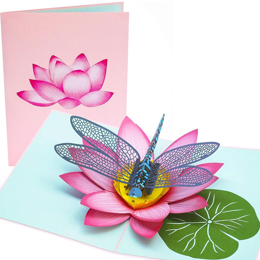 Tarjeta pop-up libélula azul – Naturaleza que vuela en papel