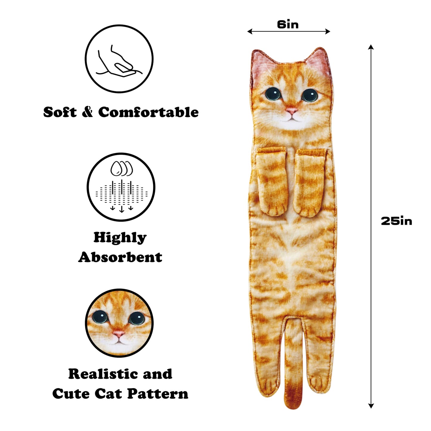 Divertidos Gatos Toalla de Mano-Decoración Gato Toalla Colgantes para Baño Trapos de Cocina-Animal Absorbente suave Toallas-regalos Graciosos Para Originales Mujer Amantes de Los Gatos-Naranja