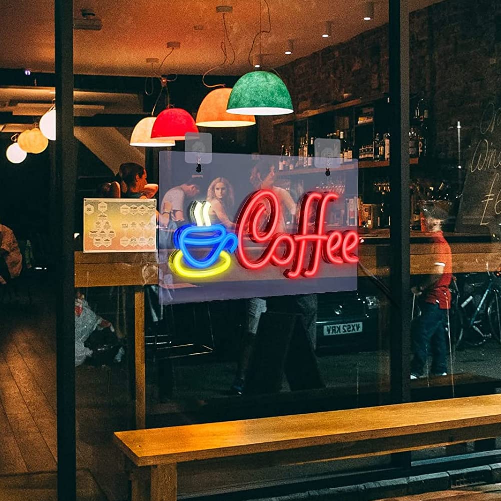 Kamanan Coffee Neon Sign, Neon Sign Coffee LED Schild LED Schriftzug Kaffee Leuchtreklame Letras LED Neon Schild Cafe Neonlicht für Küche Wanddekoration Hochzeit Geburtstag