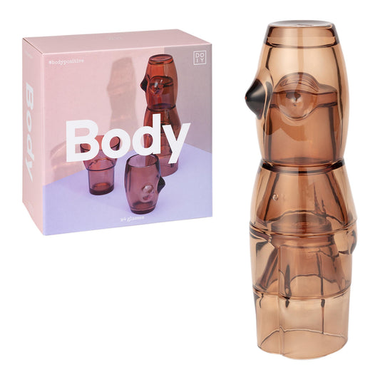 Doiy - Juego de Vasos de Cristal - Diseño de Cuerpo Femenino - Fabricados con Cristal - Vasos para Decorar Apilables - Apto para Lavavajillas - Color Marrón - 9x8,5x37cm - 4 Unidades