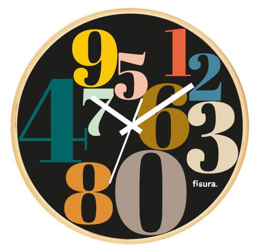 FISURA – Reloj de Pared Original. Reloj de Cocina Moderno. Reloj de Pared. 30 centímetros de diámetro. ABS y Cristal. 1 Pila AA. (Numbers, Negro)