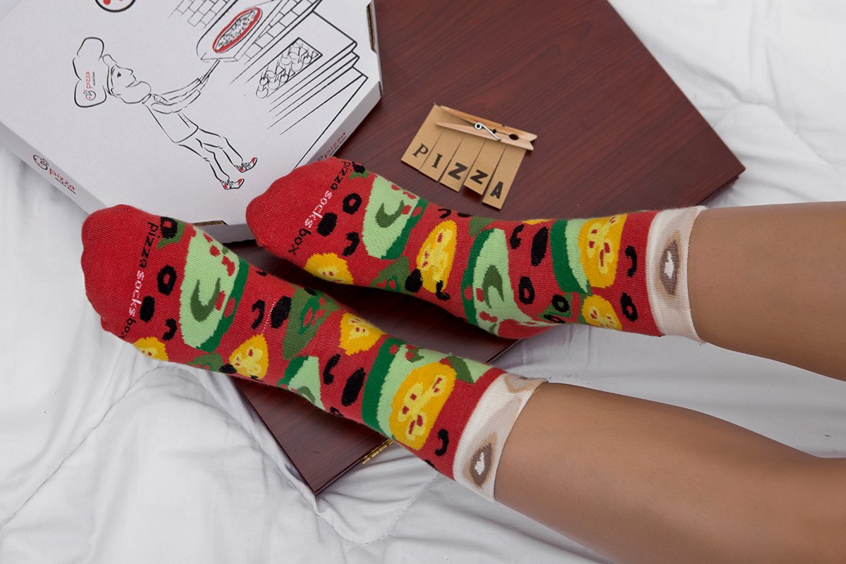 Rainbow Socks - Pizza MIX Italiana Hawaiana Vegetariana Mujer Hombre - 4 pares de Calcetines - Tamaño 47-50