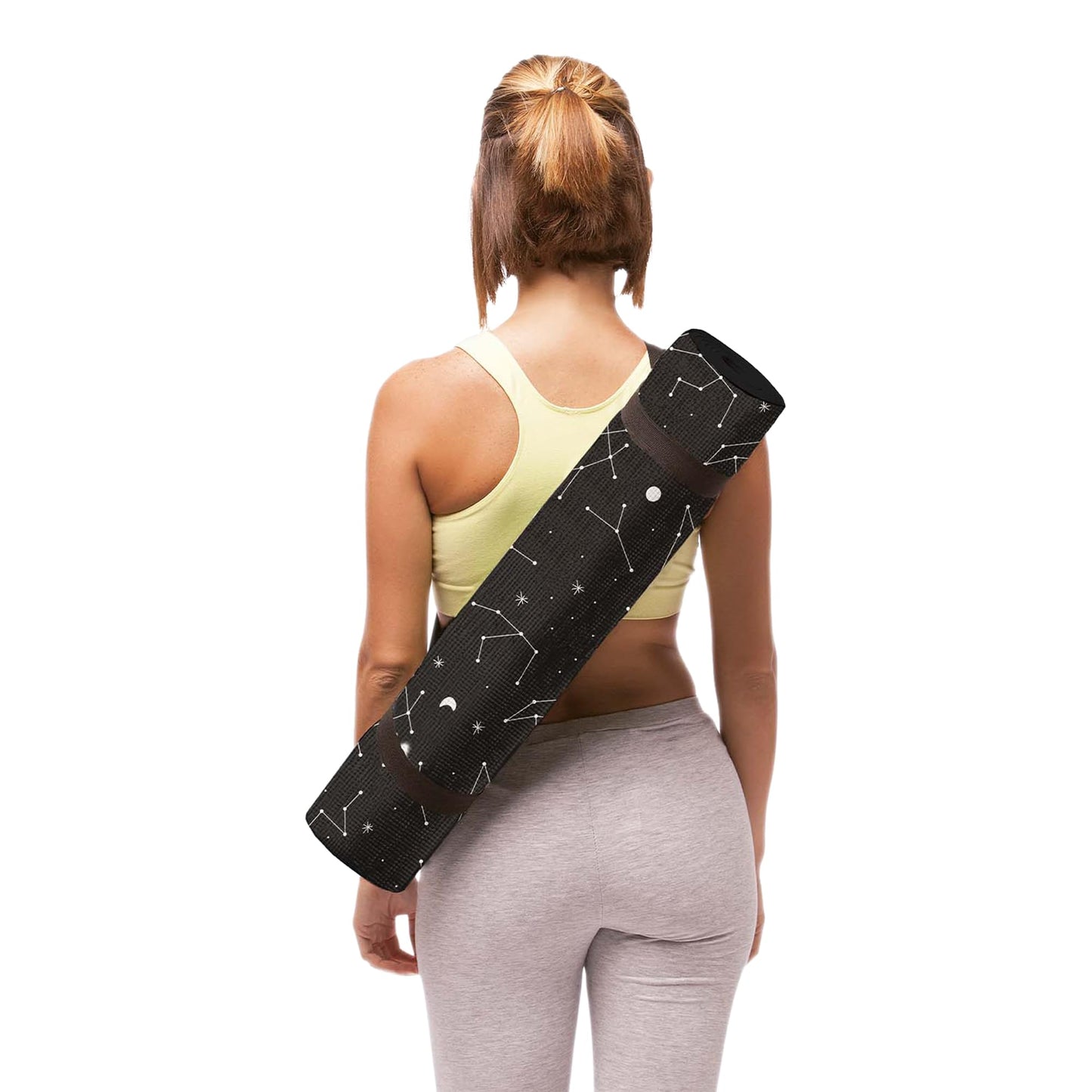 DOIY - Esterilla de Yoga Antideslizante - Estampado de Constelaciones - Equipada con Cojín de Apoyo - Asas para Transporte - Esterilla de Pilates Gruesa - Colchoneta de Ejercicios - 60x173x0,6 cm