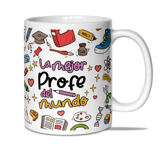 Taza “La mejor profe del mundo” – Café con cariño para tu maestra favorita