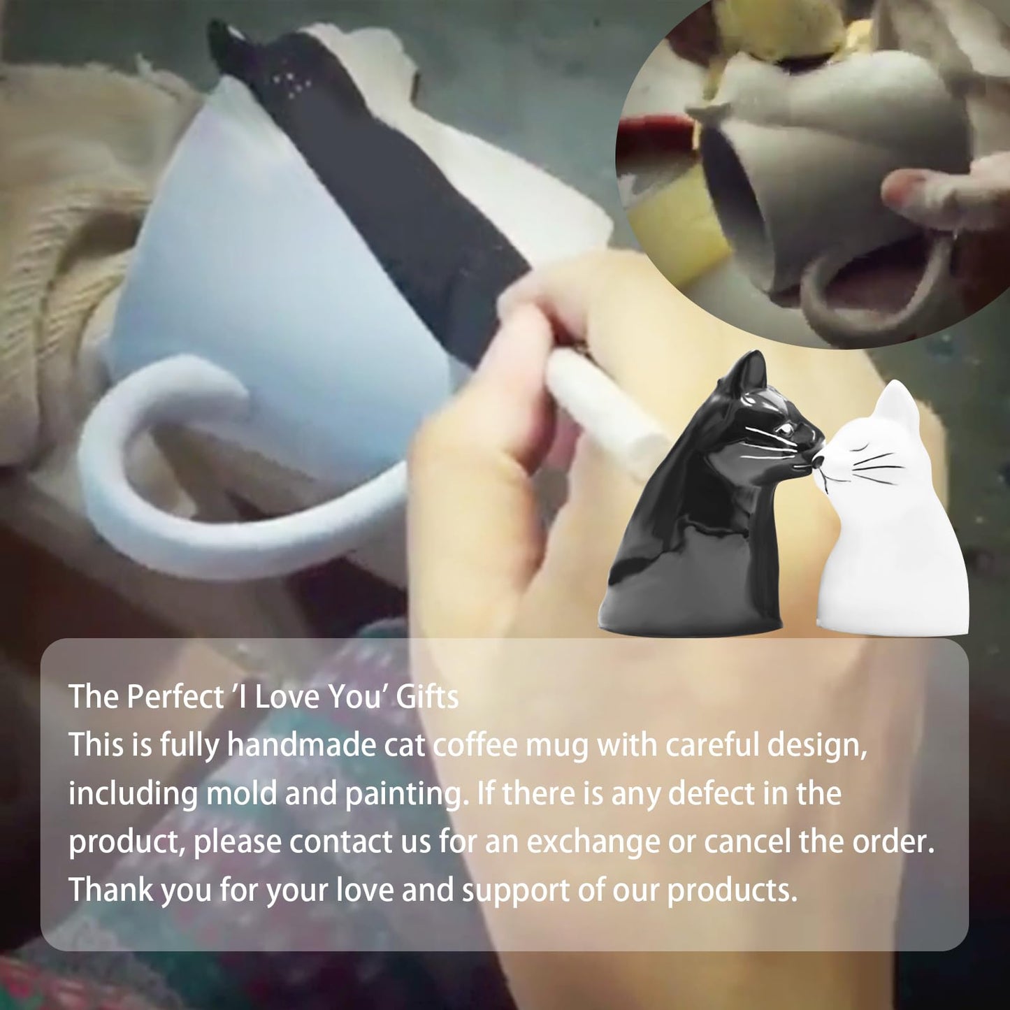 MengCat Gato Tazas de café par, conjunto de tazas de té de cerámica únicas, taza de boda para la novia y el novio,Beso Regalo a juego para aniversario, compromiso, día de San Valentín, cumpleaños