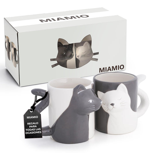 MIAMIO – 2 x 350 ml Taza de gato/Taza/Vasos/Tazas Juego de cerámica