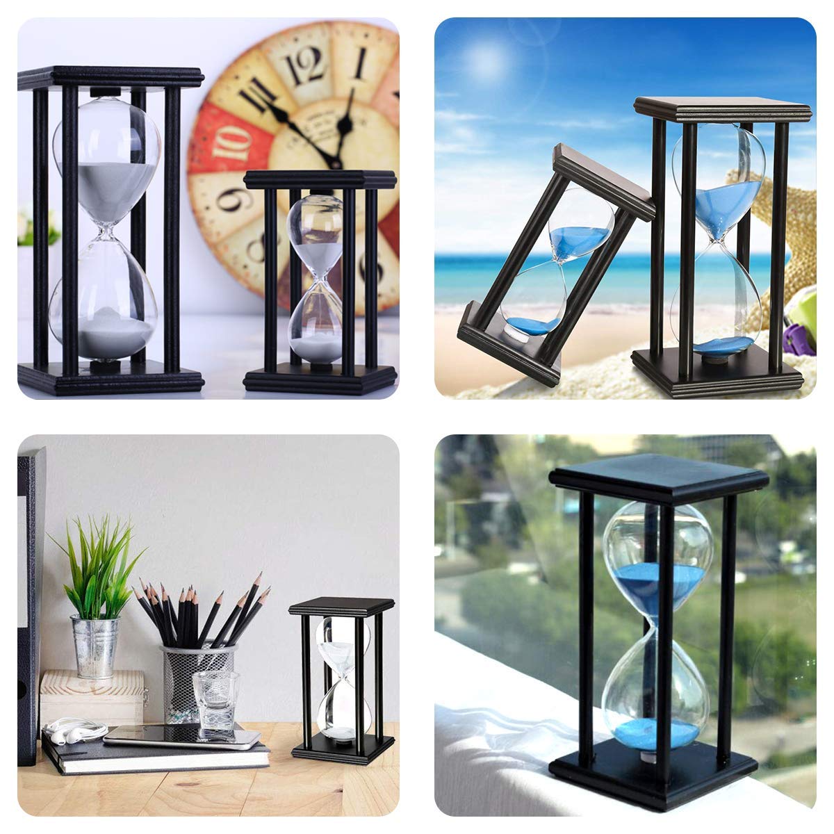 Reloj de arena decorativo – 30 minutos de calma en cristal y madera