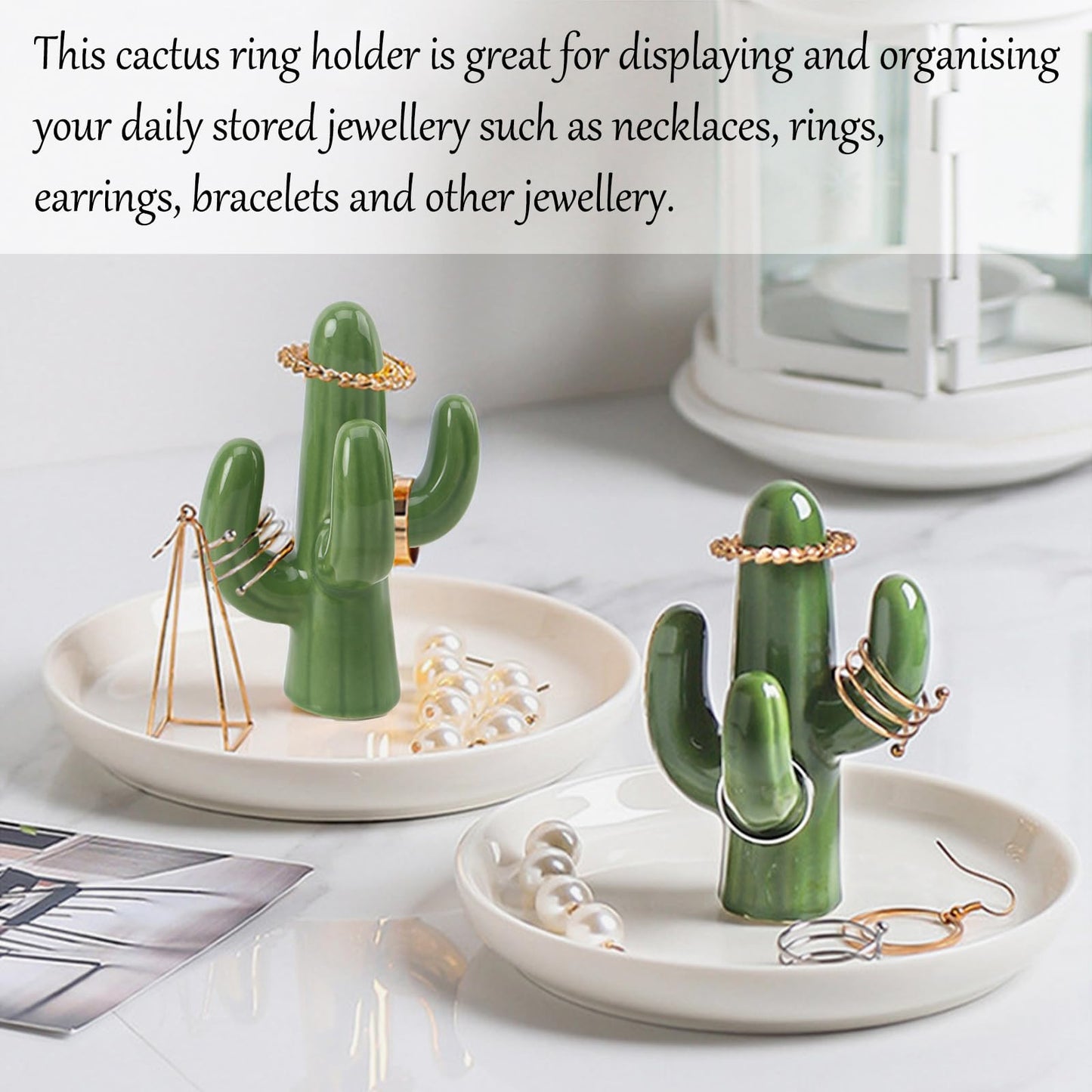 Cactus Plato de soporte de anillo para joyería, Bandeja de cerámica suculenta de joyería Pantalla del organizador para Decoración del hogar y cumpleaños Boda Regalos de inauguración para mamá, Amigos