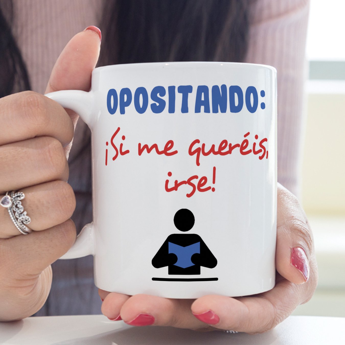 Taza original con mensaje gracioso para opositores - OPOSITANDO: ¡Si me queréis, irse! - cerámica 350 ml - Tazas con frases motivacionales en tono