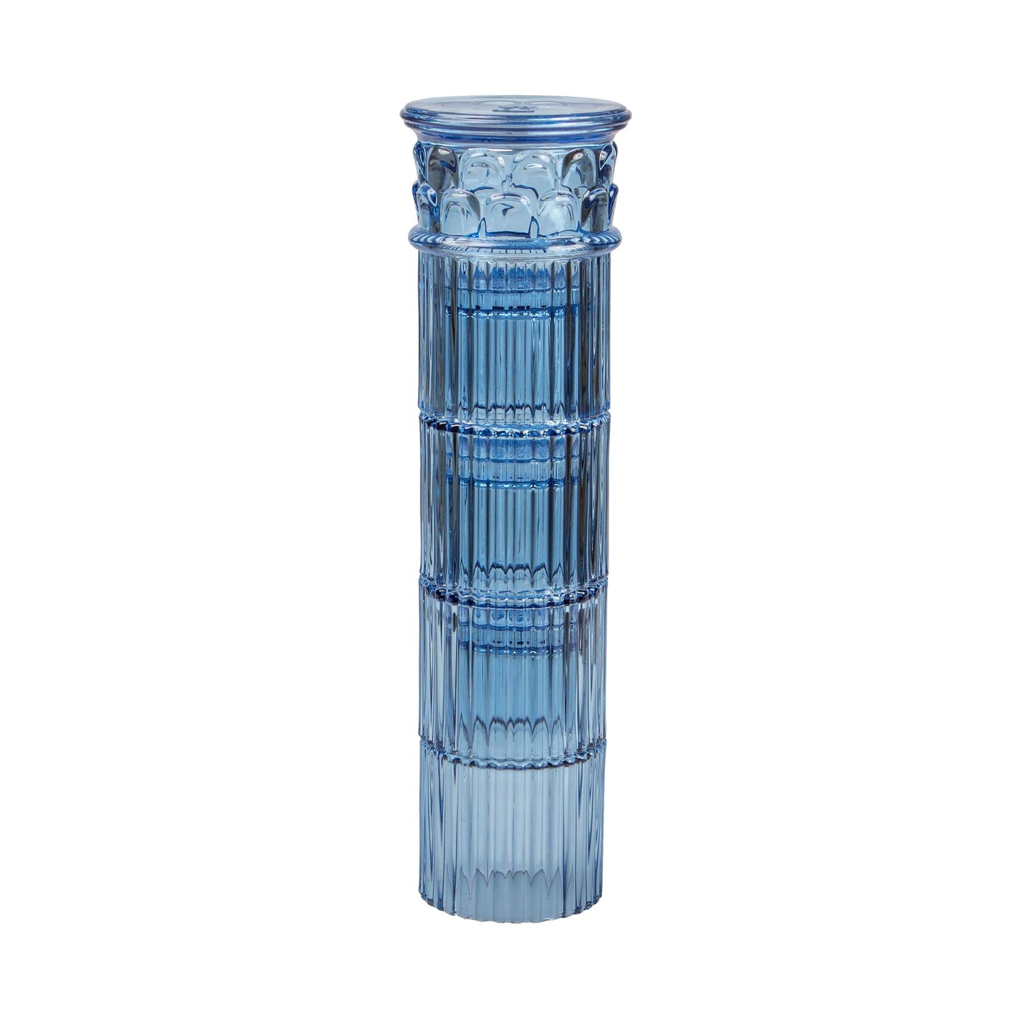 Doiy - Juego de Vasos de Cristal - Diseño de Columna Griega Clásica - Fabricados con Cristal - Vasos para Decorar Apilables - Apto para Lavavajillas -Color Azul - 9x9x29cm - 4 Unidades