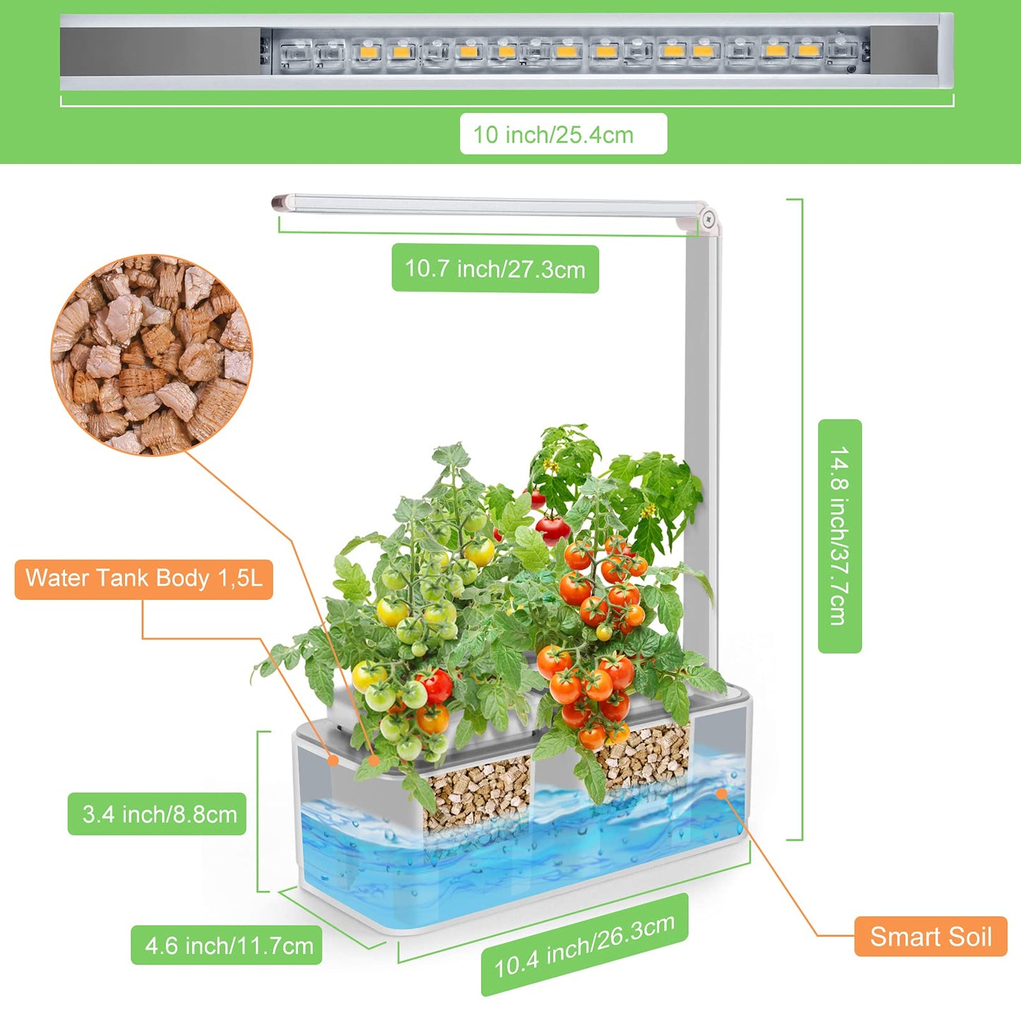 amzWOW Clizia Smart Garden Huerto de Interior, Sistema de Cultivo hidropónico para Cultivar Plantas y Semillas aromaticas - Jardinera de Interior de Hierbas con luz de Crecimiento LED (Blanco)