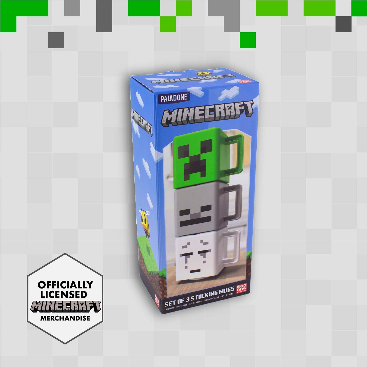 Paladone Tazas apilables Minecraft - Producto oficial, diseños Creeper, Skeleton y Ghast, regalo para gamers de Minecraft y niños, set de 3 (250ml)