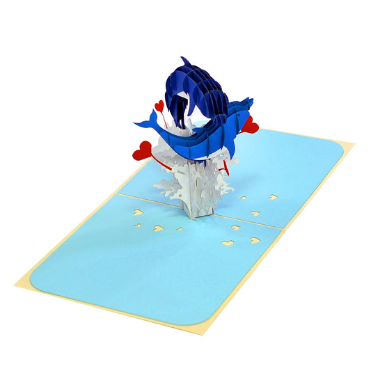 Tarjeta delfines 3D – Saltan juntos por vuestro amor
