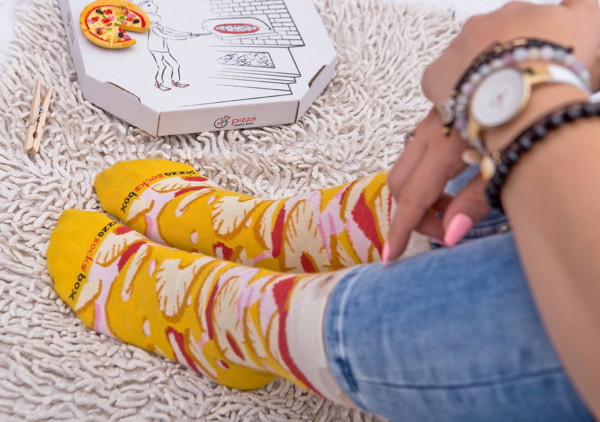 Rainbow Socks - Pizza MIX Italiana Hawaiana Vegetariana Mujer Hombre - 4 pares de Calcetines - Tamaño 47-50