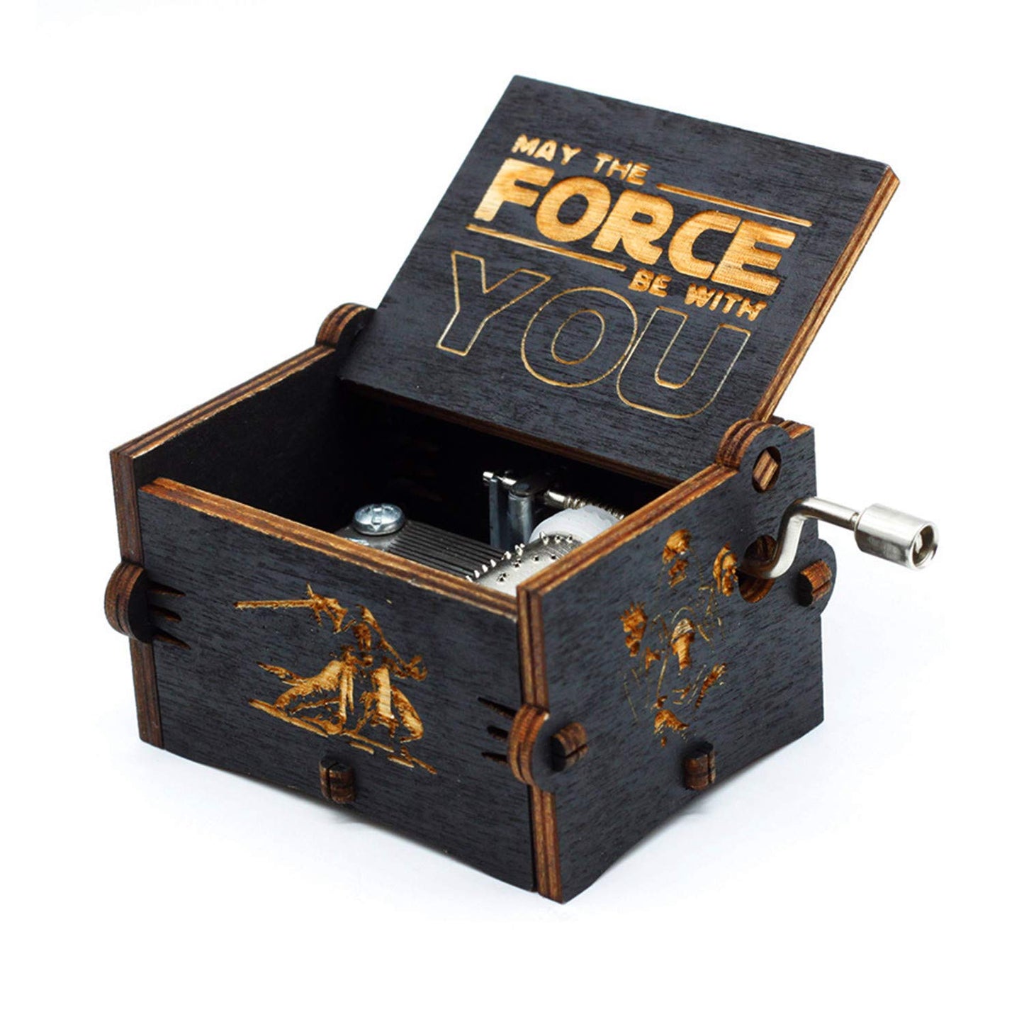 Caja de música de Star Wars de madera negra, caja de madera tallada a mano,antigua artesanía de decoración del hogar para niños regalos