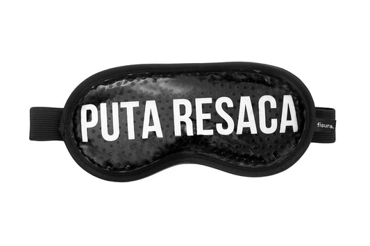 FISURA – Antifaz gel frio “P*ta Resaca”. Antifaz frío para ojos negro. Máscara de gel para ojos hinchados y antiojeras. Máscara de ojos refrescante con mensaje. 18,5 cm x 9 cm