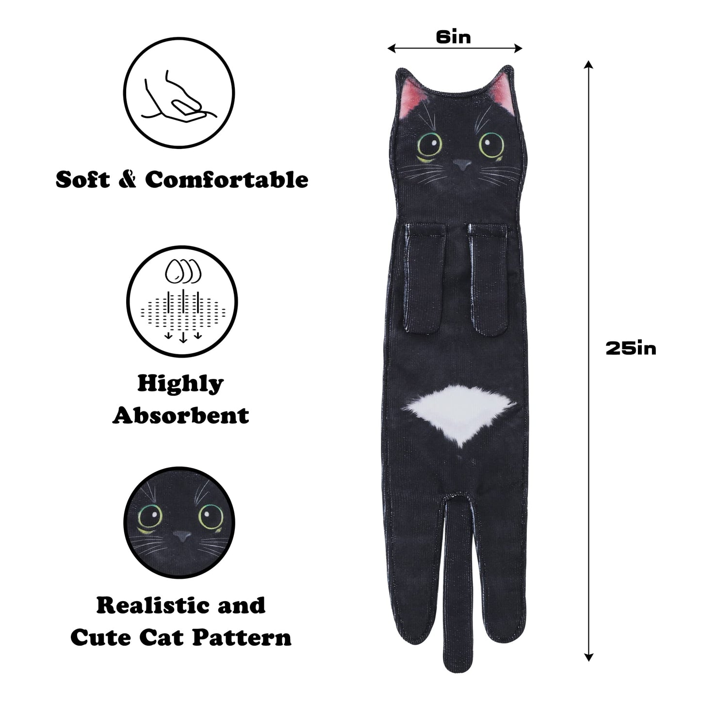 Divertidos Gatos Toalla de Mano-Decoración Gato Toalla Colgantes para Baño Trapos de Cocina-Animal Absorbente Suave Toallas-Regalos Graciosos para Originales Mujer Amantes de Los Gatos-Negro